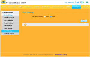 mtn 831 port filtering settings